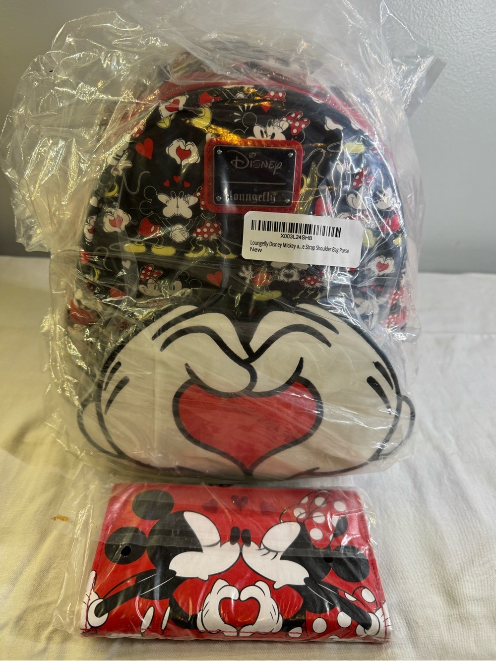 Loungefly Disney Black & Red Mickey & Minnie Heart Mini Backpack with Wallet